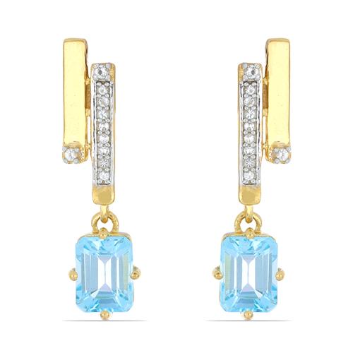 3.97 CT SKY BLUE TOPAZ STERLING SILVER EARRINGS WITH CUBIC ZIRCONIA #VE048363